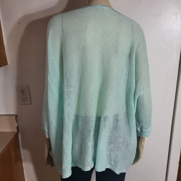 Eileen Fisher Teal 100% Organic Linen Knit Blouse Sz L - Picture 5 of 6